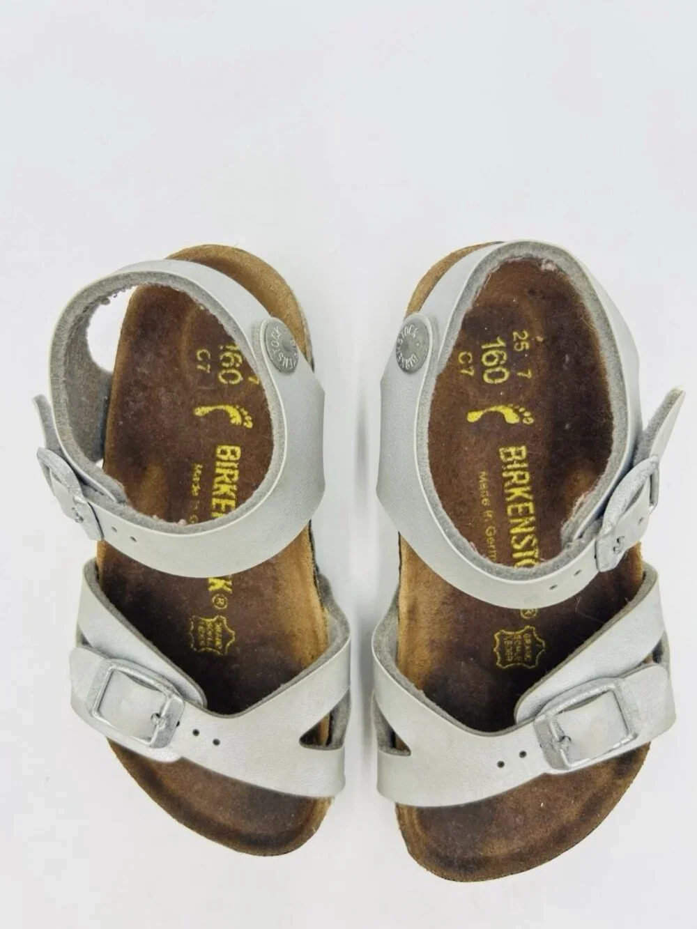 Birkenstock Girls Sz 25 (Youth 7-7.5) Rio Silver Leather Sandals Heel Strap